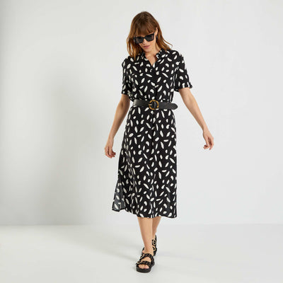 Robe midi avec imprimé Noir
