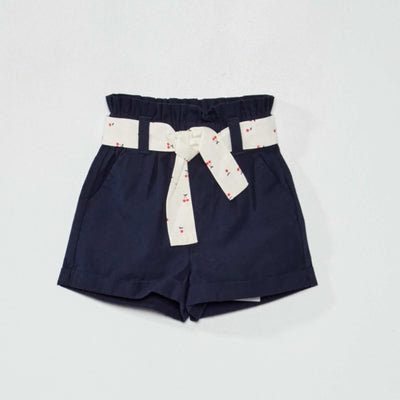 Short uni + ceinture en tissu Bleu
