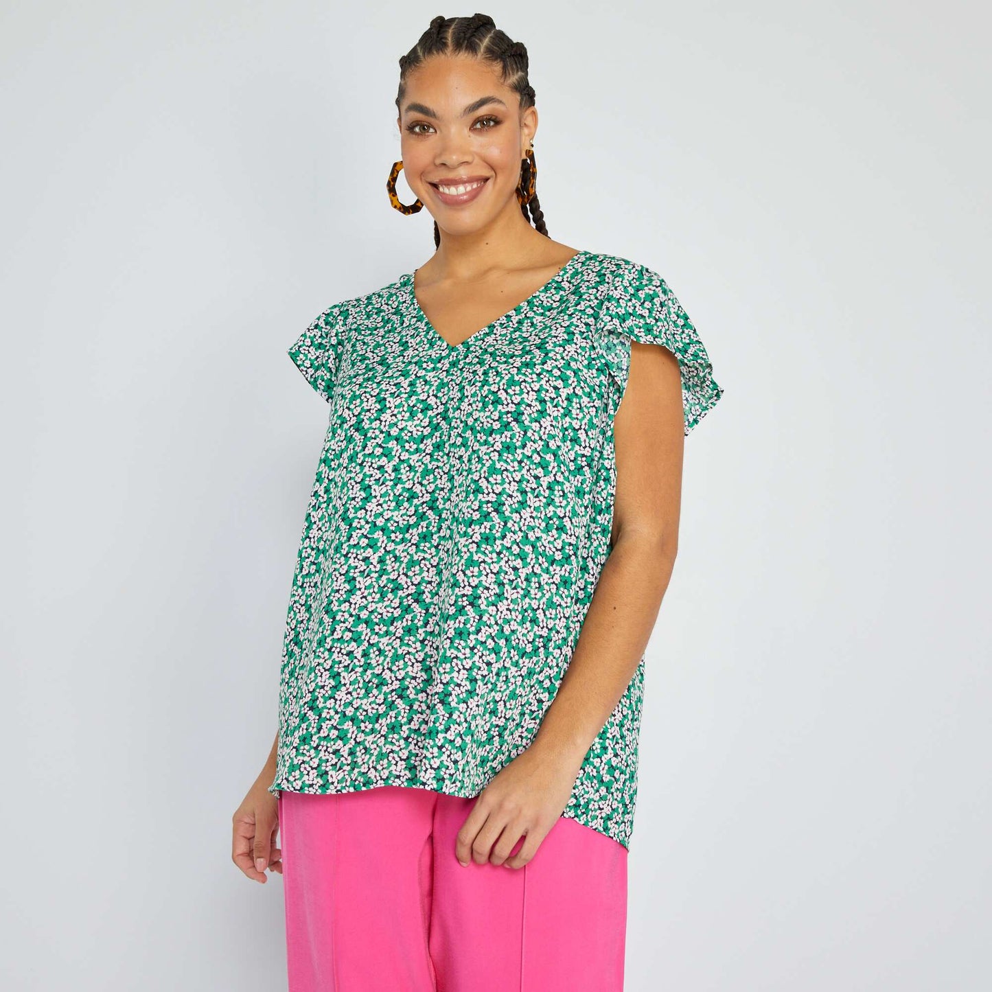 Blouse col V avec imprimé Vert