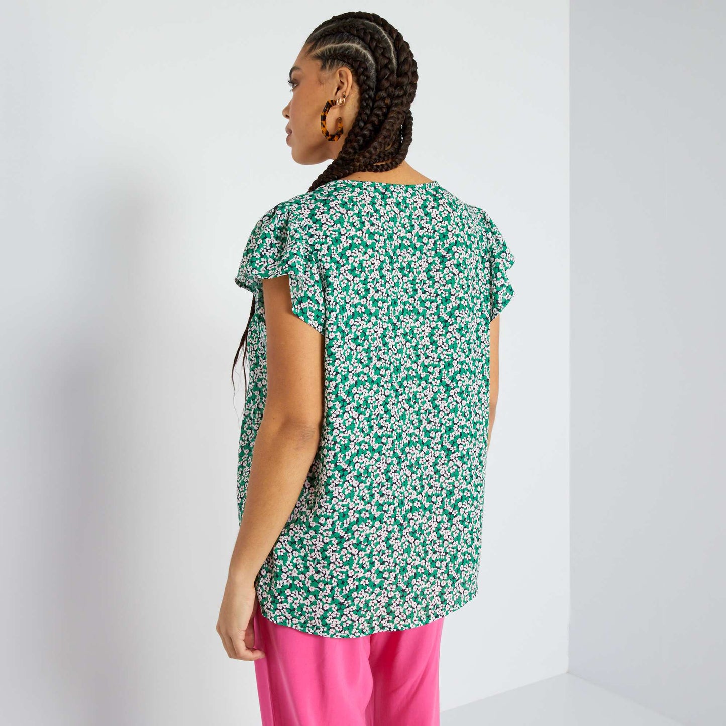 Blouse col V avec imprimé Vert