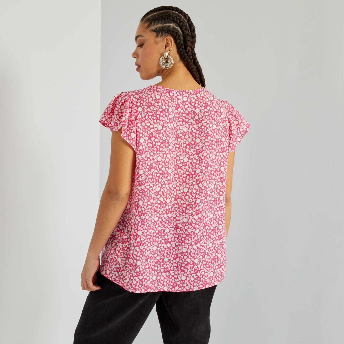 Blouse col V avec imprimé Rose