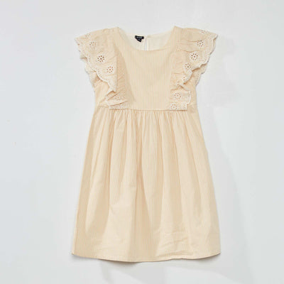 Robe à motif avec volants et broderies anglaises Beige