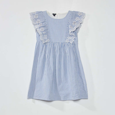 Robe à motif avec volants et broderies anglaises Bleu