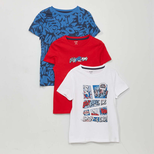 Lot de 3 t-shirts imprimés Blanc/rouge/bleu