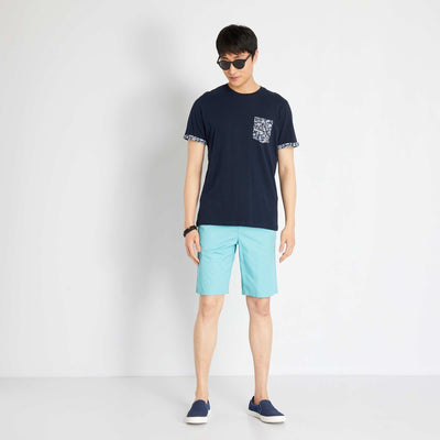 Short en twill de coton uni Bleu
