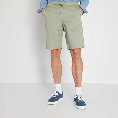 Short en twill de coton uni Vert gris