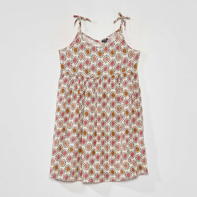 Robe fluide avec imprimé Ecru/rose