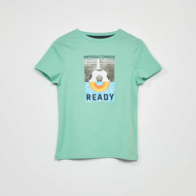T-shirt en jersey avec imprimé en relief Vert