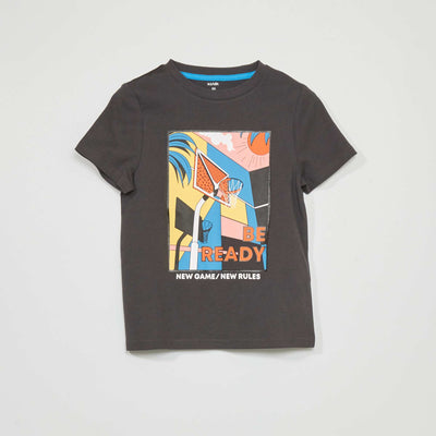 T-shirt en jersey avec imprimé en relief Noir 'basket'