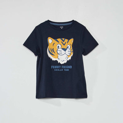 T-shirt en jersey avec imprimé en relief Bleu marine 'tigre'