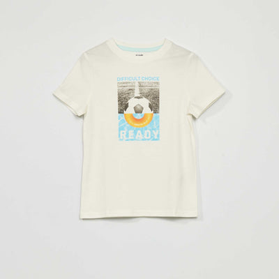 T-shirt en jersey avec imprimé en relief Blanc 'foot'