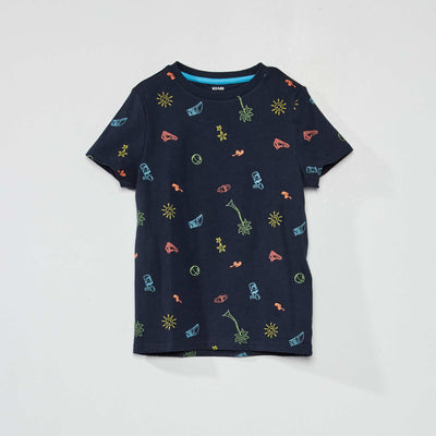 Tee-shirt à motif pur coton Bleu