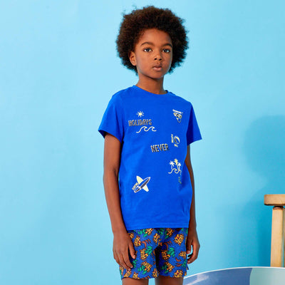 T-shirt en jersey avec imprimé Bleu 'summer'