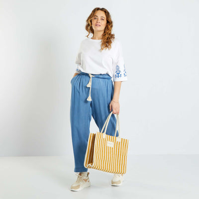 Pantalon fluide coupé slim Bleu