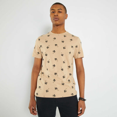 T-shirt en jersey avec imprimé Beige