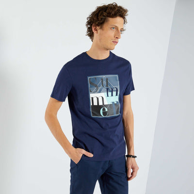 T-shirt en jersey avec imprimé Bleu 'summer'