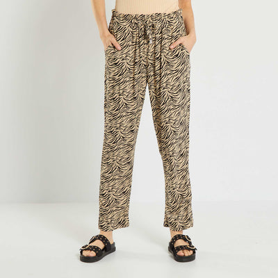 Pantalon fluide avec imprimé Beige