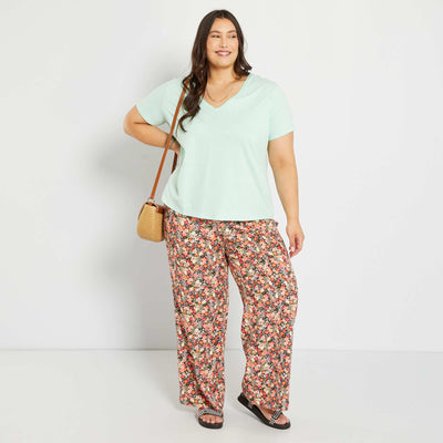Pantalon wide leg fluide Noir/rose