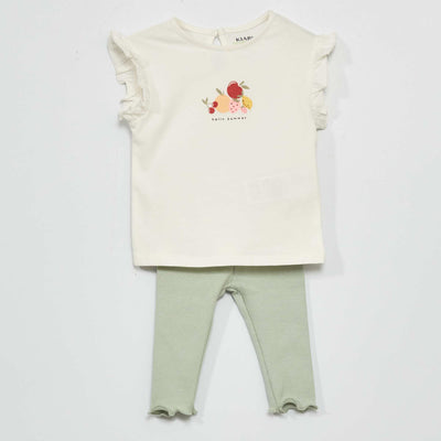 T-shirt en jersey + legging - 2 pièces Blanc/vert