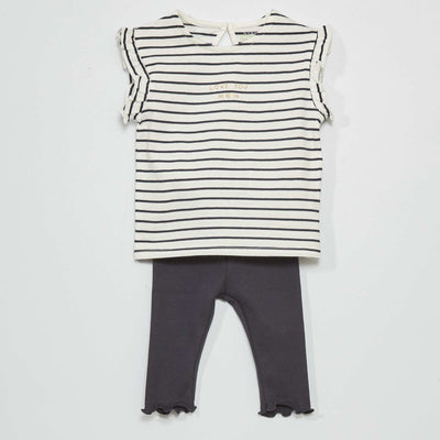 T-shirt en jersey + legging - 2 pièces Bleu/blanc