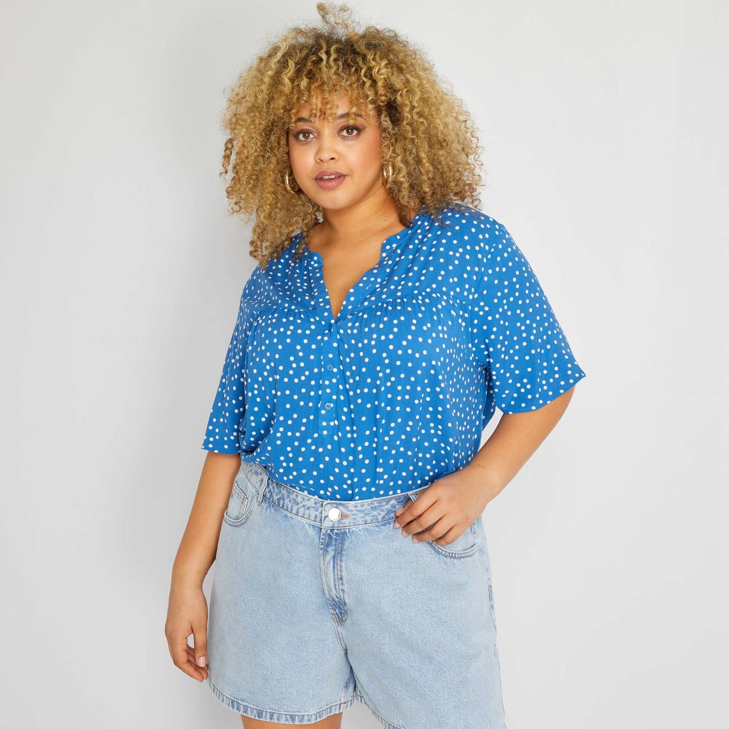 Blouse à manches courtes avec imprimé Bleu