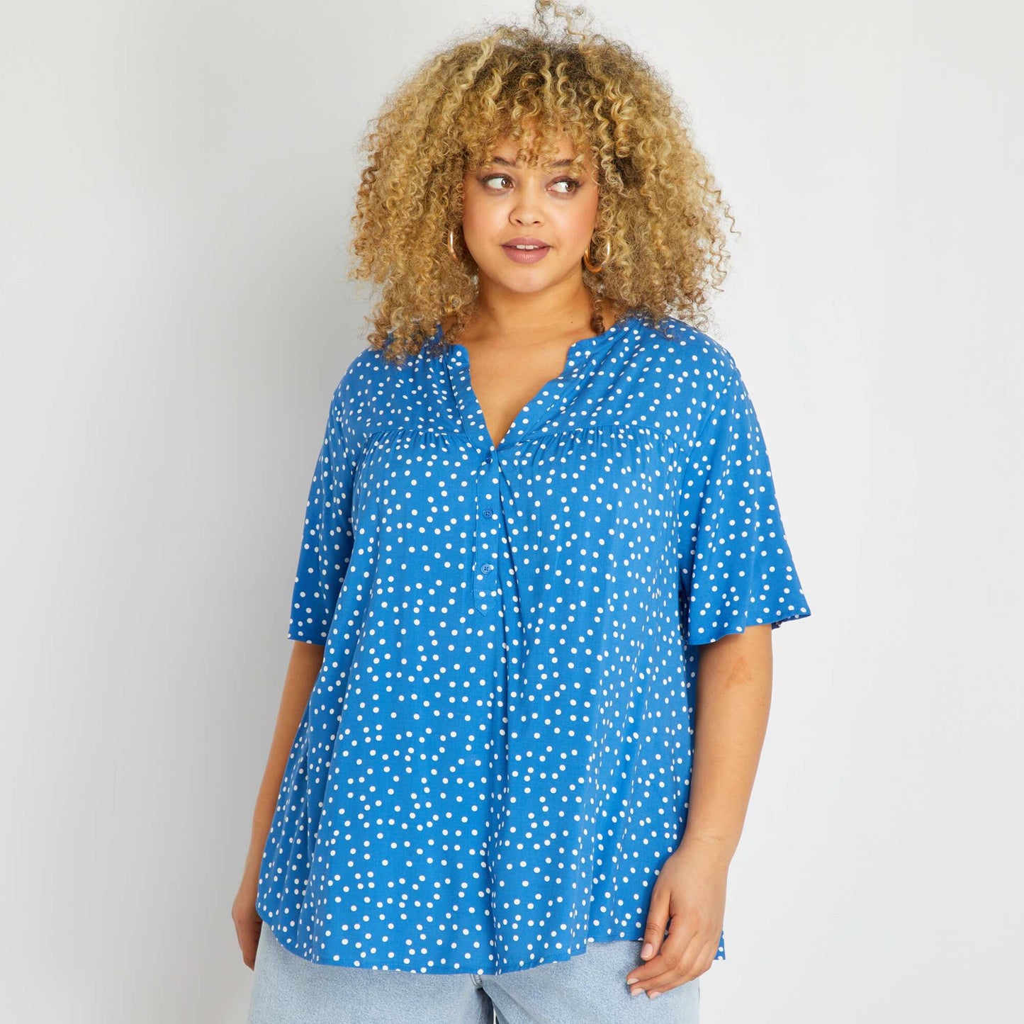 Blouse à manches courtes avec imprimé Bleu