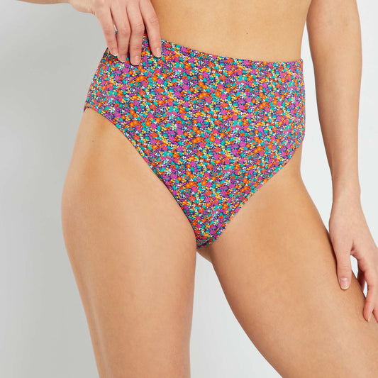 Bas de maillot de bain taille haute ajustable imprimé fleuri