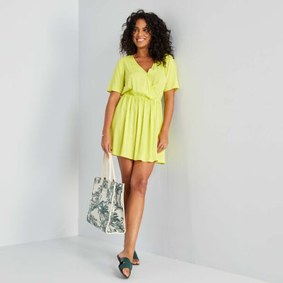 Robe courte fluide col V Jaune