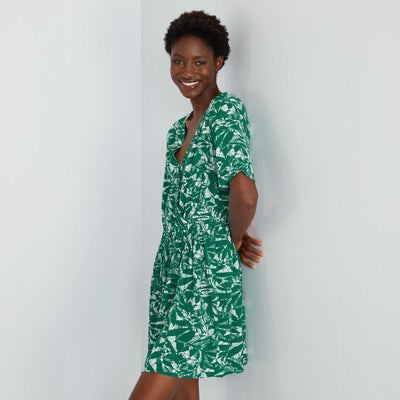 Robe courte fluide col V Vert
