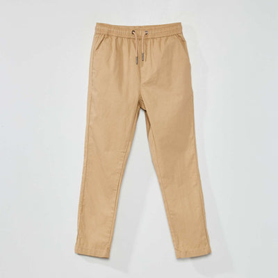 Pantalon uni avec taille élastiquée Beige