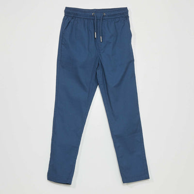 Pantalon uni avec taille élastiquée Bleu marine