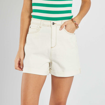 Short en jean taille haute Blanc