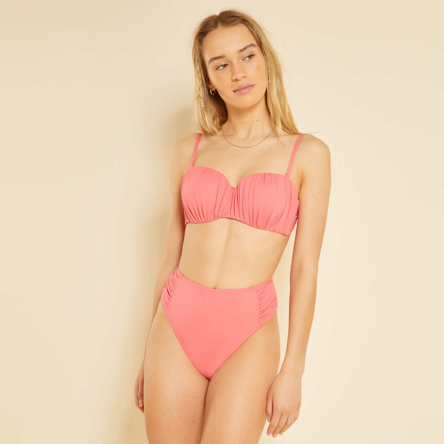 Culotte de bain brésilienne taille haute Rose corail