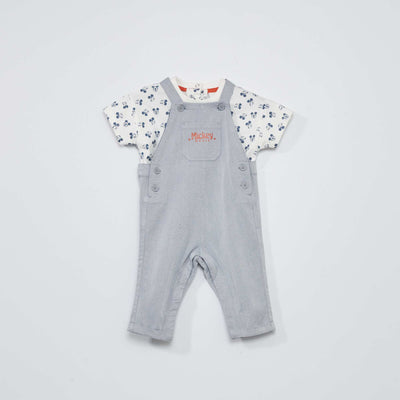 Ensemble salopette + tee-shirt 'Mickey' - 2 pièces Blanc/gris
