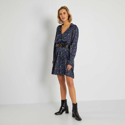 Robe portefeuille satinée Noir/bleu/vert