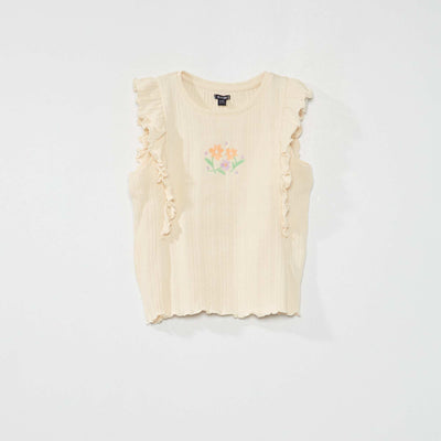 Tee-shirt sans manches côtelée Beige