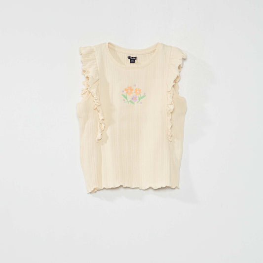 Tee-shirt sans manches côtelée Beige