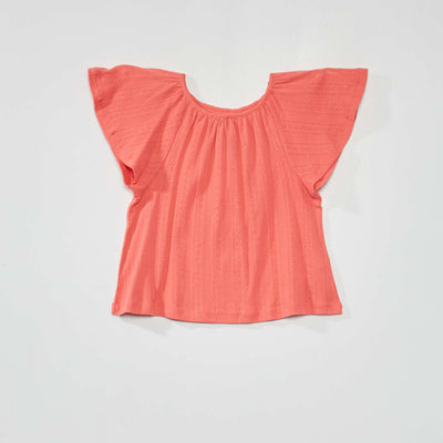 T-shirt uni en maille ajourée rose