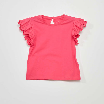 T-shirt en jersey avec manches brodées rose indien