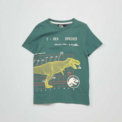T-shirt 'Jurassic Park' en jersey avec imprimé à relief Vert