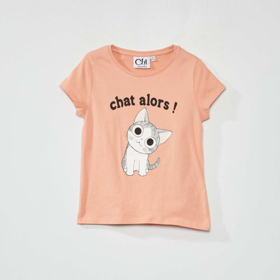 T-shirt 'chat' à col rond Rose