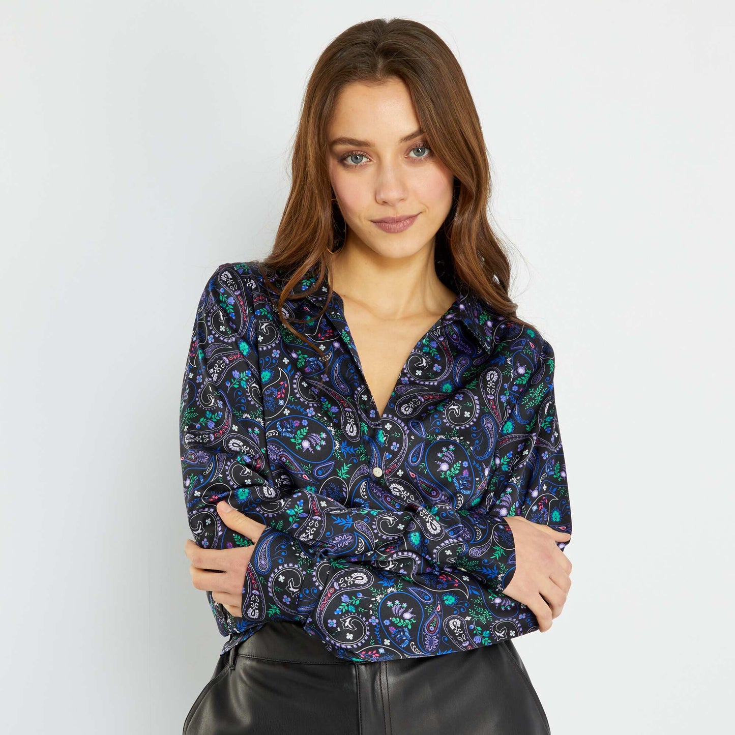 Chemisier satinée motif 'paisley' NOIR