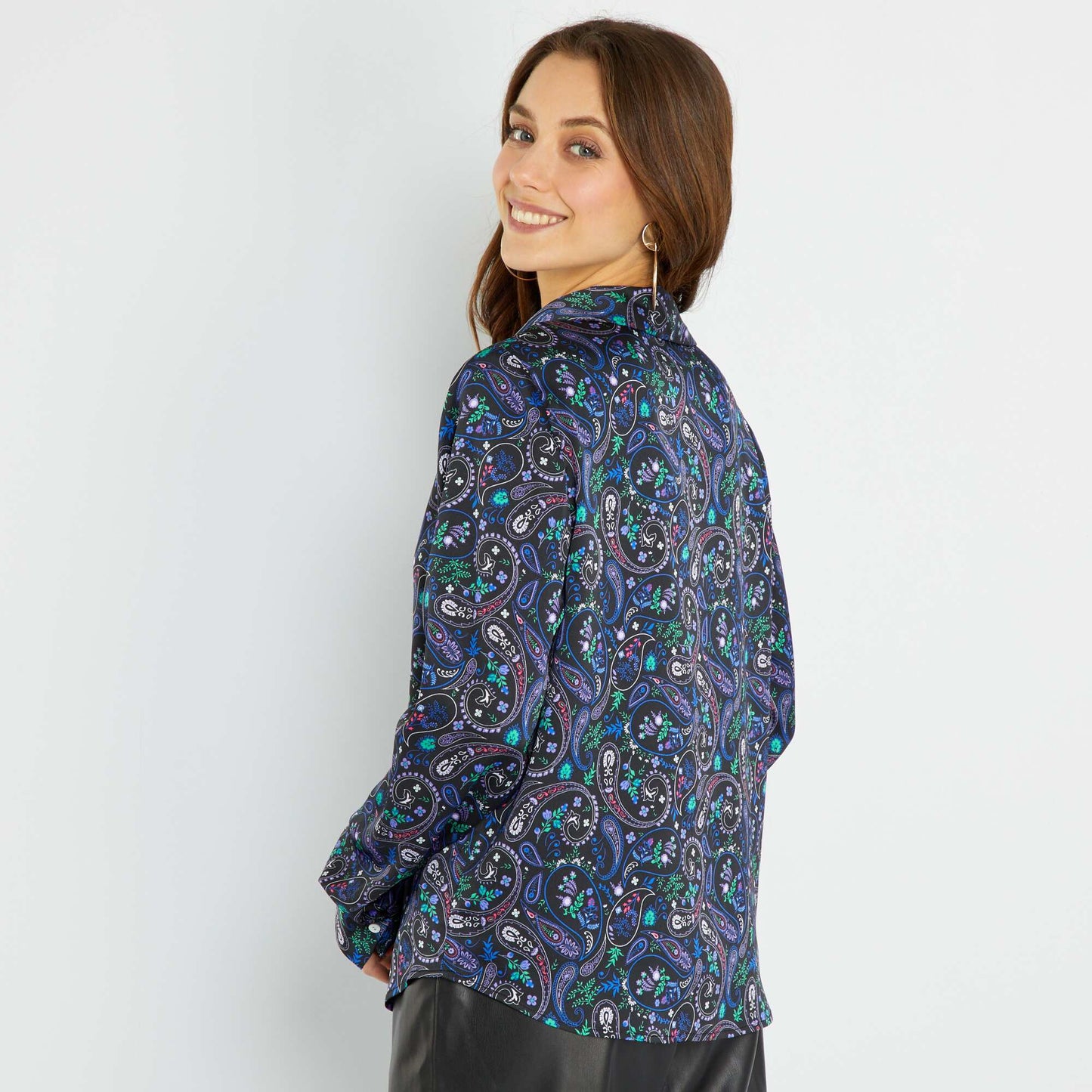 Chemisier satinée motif 'paisley' NOIR