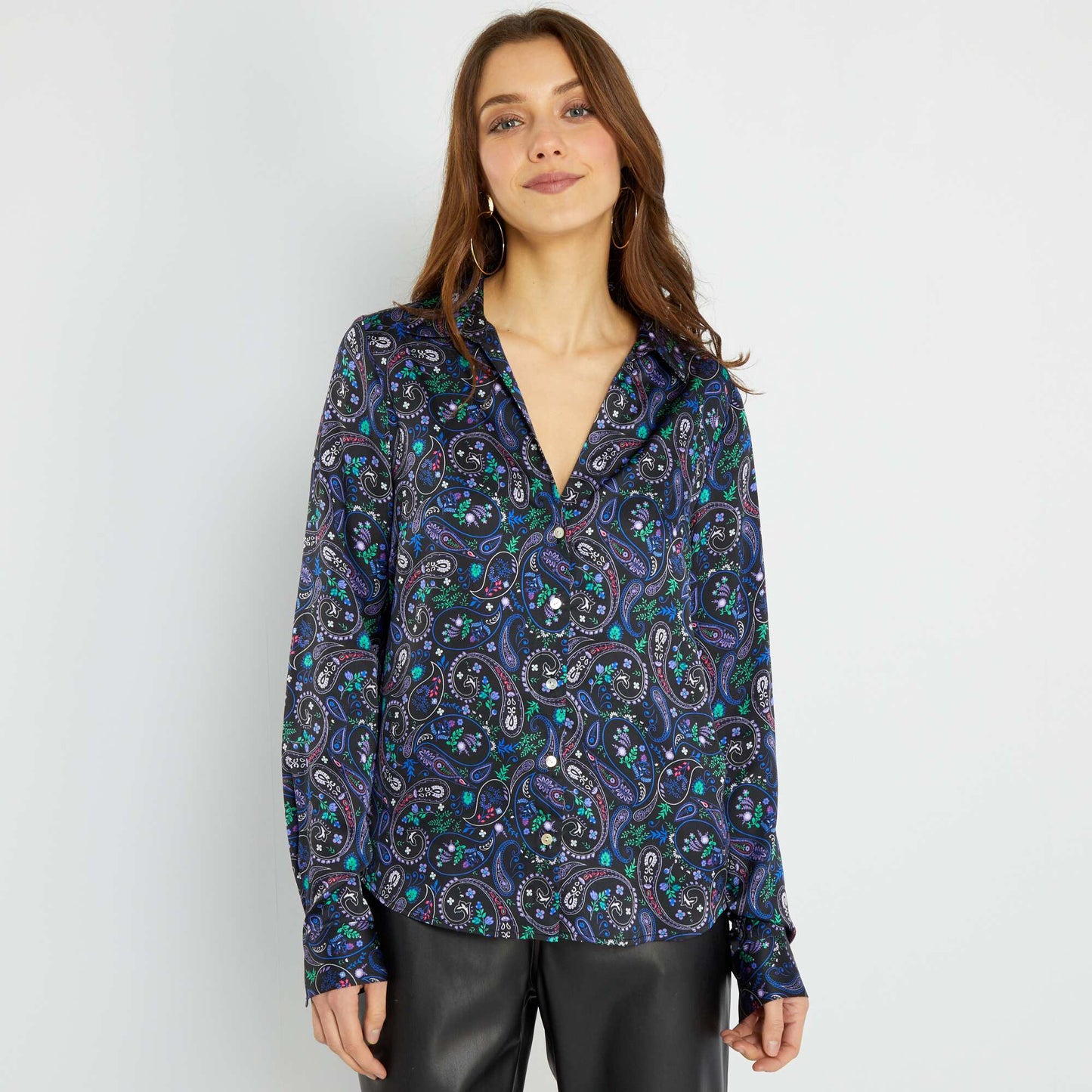 Chemisier satinée motif 'paisley' NOIR