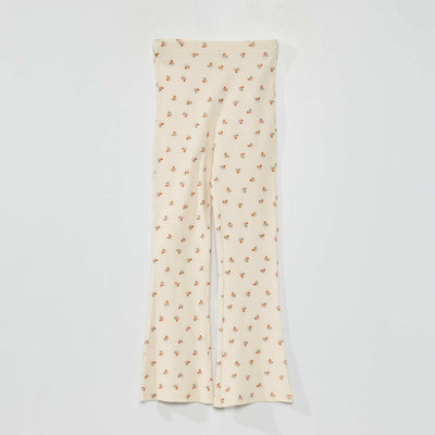Pantalon flare/bootcut en maille côtelée Ecru