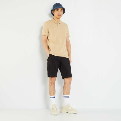 Polo en piqué de coton avec imprimé Beige