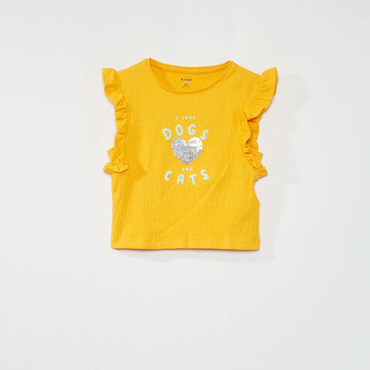 Tee-shirt imprimé avec volants Jaune