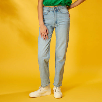 Pantalon denim straight Bleu