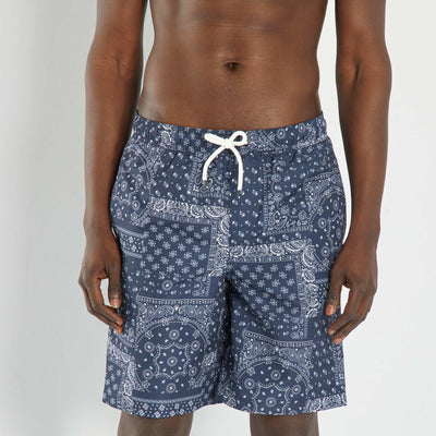 Short de bain long à motifs Bleu
