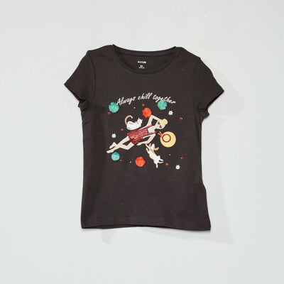 T-shirt fantaisie à col rond Anthracite